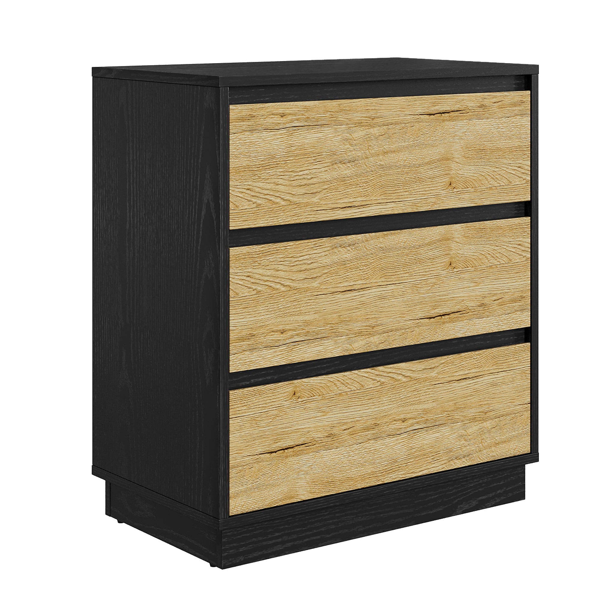 Wide Nightstand With 3 Drawers, Modern Chest Of Drawers For Bedroom, Large End Table With Hidden Pull-out System, Wooden Dresser For Living Room, Closet, Black And Wood_maomaolike.com